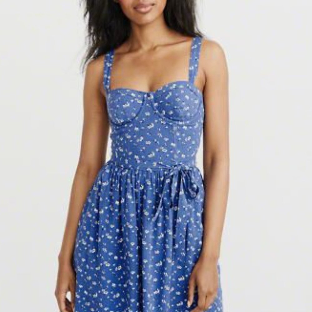 Abercrombie Blue Floral Belted Corset Dress